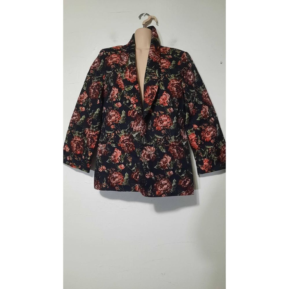 SUGAR‎ + L!PS Women's Floral Shawl Lapel Long Sleeve Blazer In Black/ Red Size M